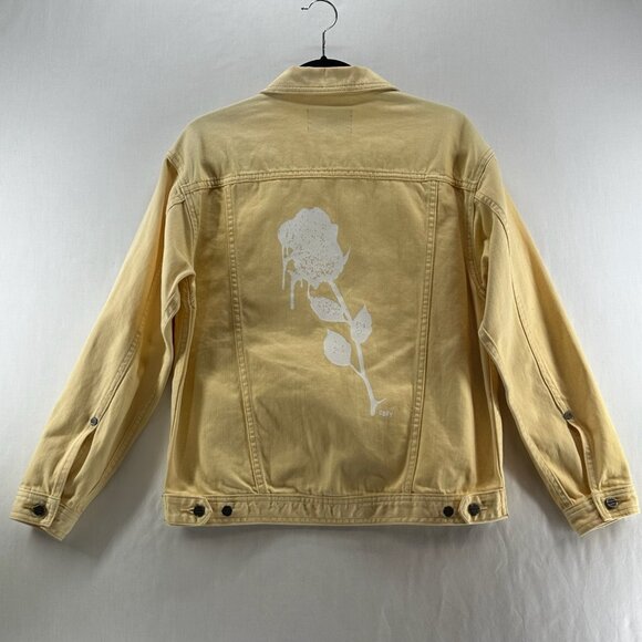 Obey Jackets & Blazers - OBEY Denim Trucker Jacket Womens S Graphic Rose Button Front Long Sleeve Yellow